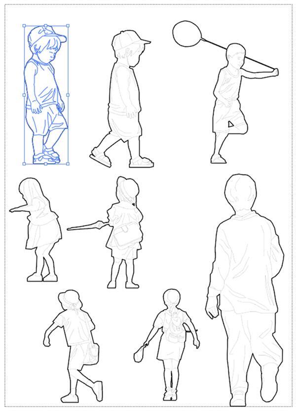儿童插画风矢量黑白手绘线稿人物素材